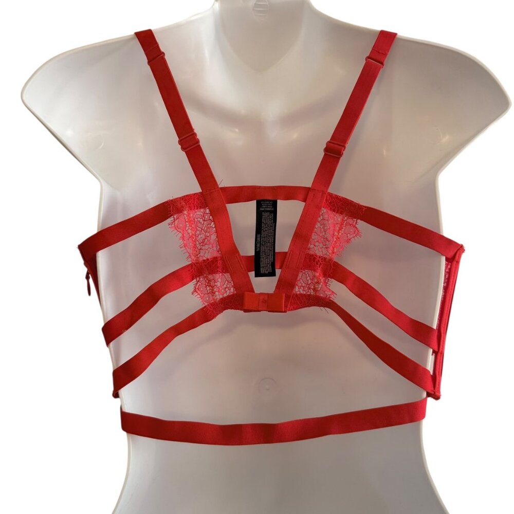 Victoria’s Secret Very Sexy Red Lace Strappy Bra 36DD - Picture 8 of 12